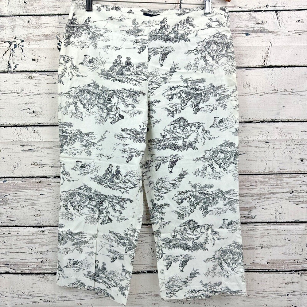 Herman Geist Toile Print Cropped 100% Cotton Pants Trouser Black White [Size 12]